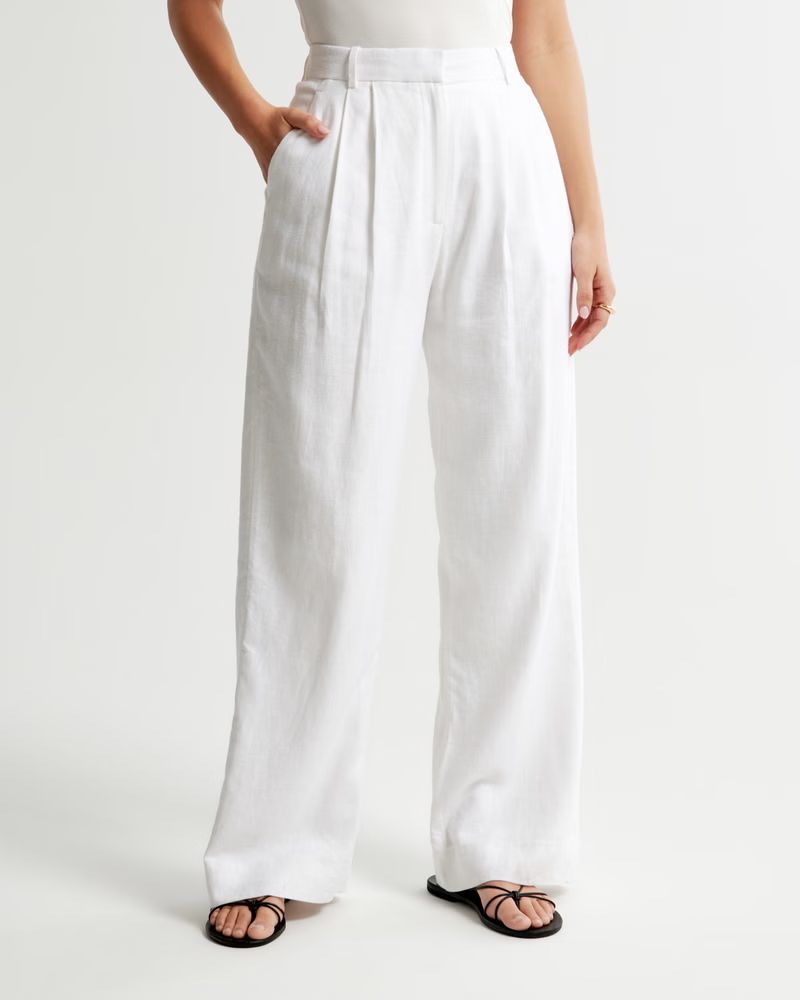 Curve Love A&F Sloane Tailored Linen-Blend Pant | Abercrombie & Fitch (US)