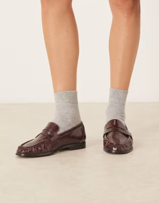 ASOS DESIGN Minnie ruched detail loafers in burgundy | ASOS | ASOS (Global)