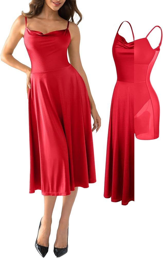 Popilush Corset Dress All in One Shapewear A-Line Midi Dresses for Women with Built in Bra Tummy ... | Amazon (US)