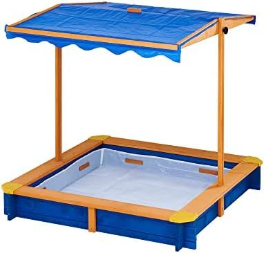 Amazon.com: Teamson Kids Sandbox with Cover, Kids Outdoor Sandbox with Height Adjustable & Rotata... | Amazon (US)