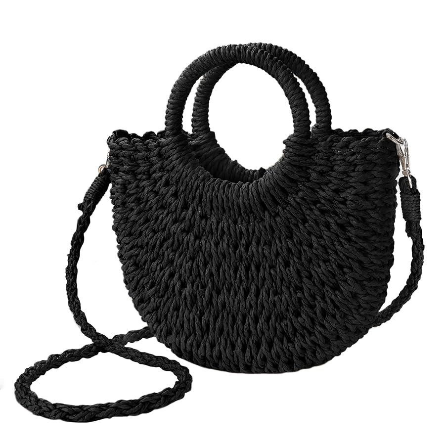 Womens Straw Beach Bag Woven Crossbody Shoulder Bags Top Handle Satchel Handbag Purse for Summer | Amazon (US)