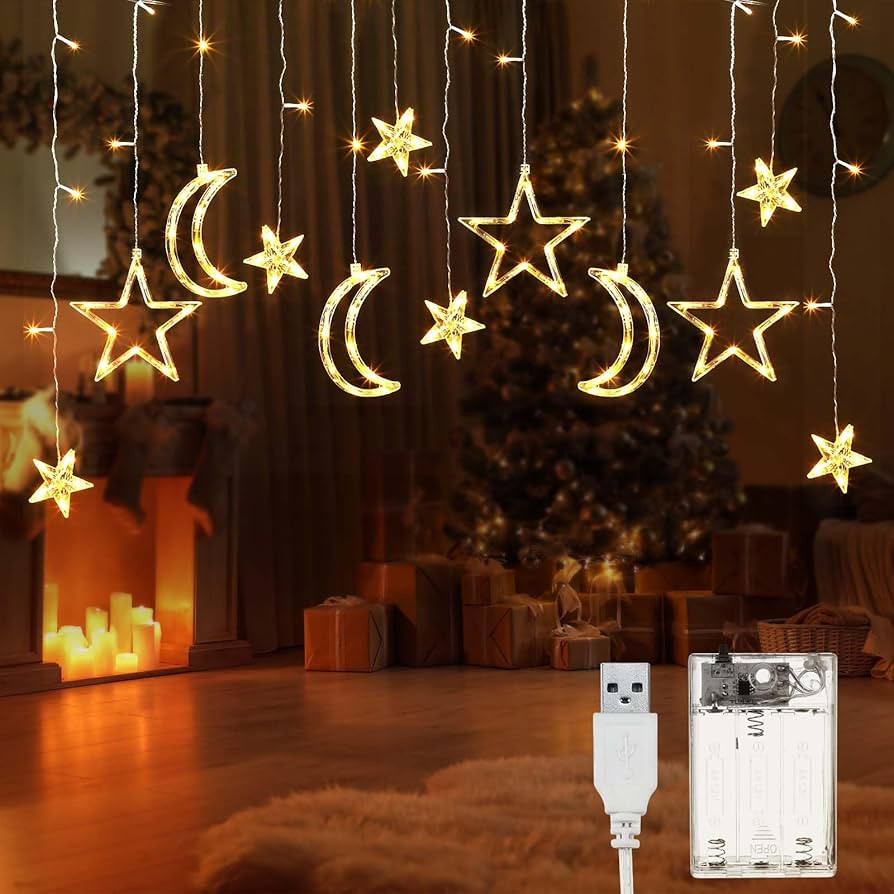 Riakrum 11.48 ft 21 LED Star and Moon String Lights Plug in Christmas Warm White Fairy Light Wate... | Amazon (CA)