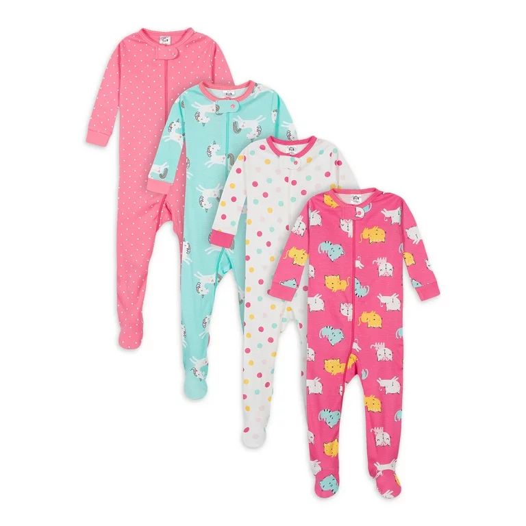 Gerber Baby & Toddler Girls Snug Fit Cotton Footed 1pc Pajamas, 4-Pack (0/3M-5T) | Walmart (US)