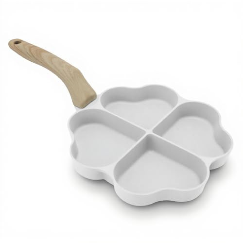 FAUOSWUK Heart Shape Egg Pan, 24 x 20 x 4 cm Heart Shaped Nonstick Egg Frying Pan Uniform Heating Pancake Pan with Handle for Kitchen (White) | Amazon (US)