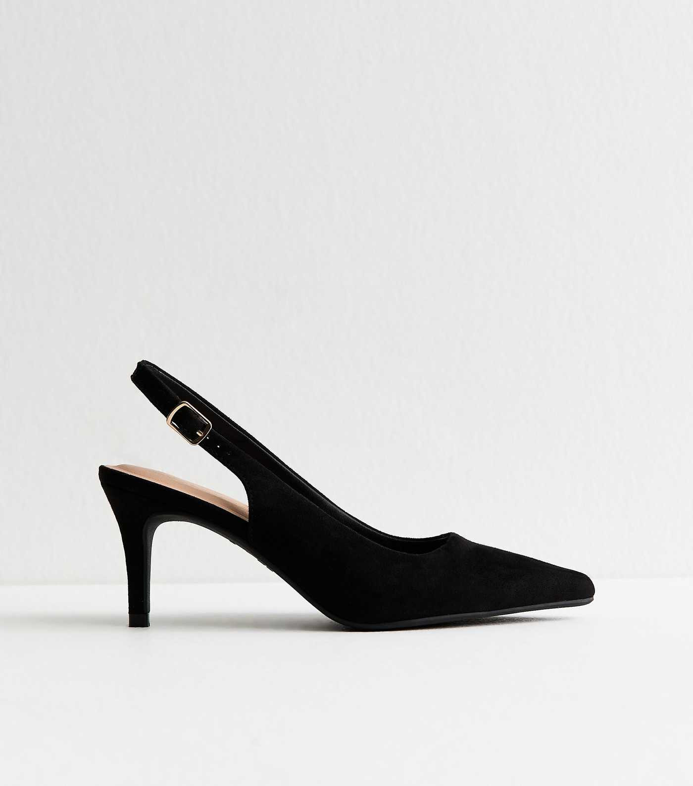 Black Faux Suede Slingback Stiletto Court Shoes | New Look | New Look (UK)