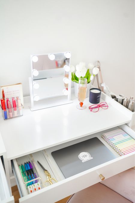 How to transform your desk into a vanity! Help maximize your small space by categorizing your items by school, beauty, skincare and hair products. Products are linked!

#LTKSeasonal #LTKhome