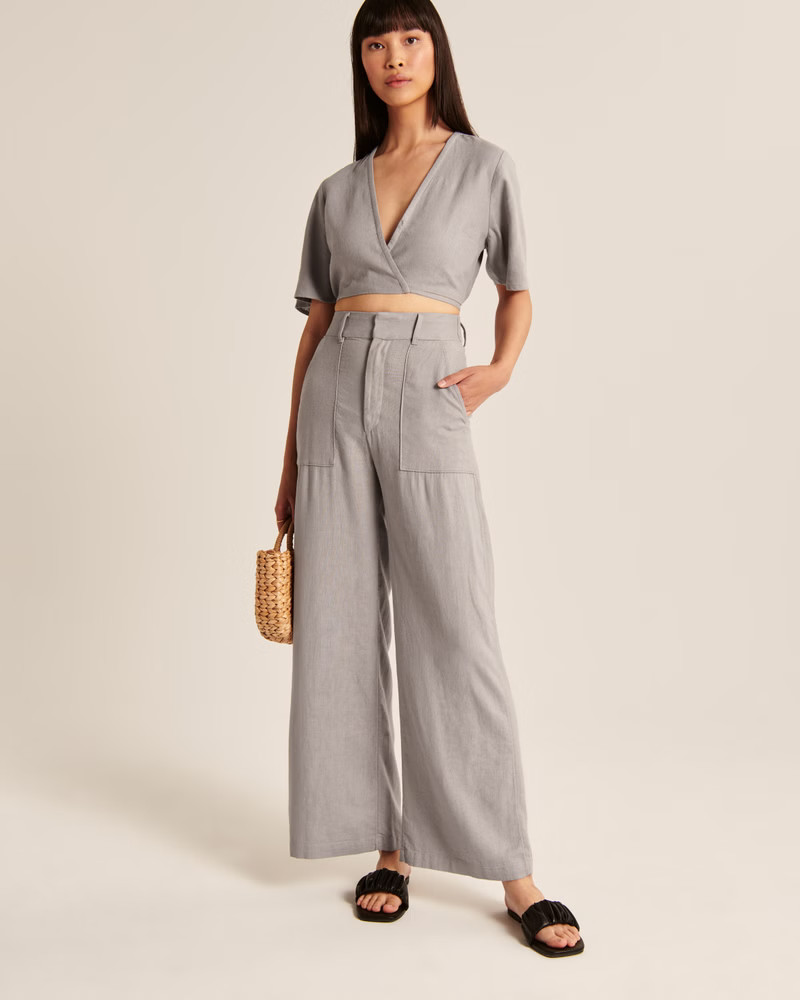 Women's Linen-Blend Wide Leg Pants | Women's Bottoms | Abercrombie.com | Abercrombie & Fitch (US)