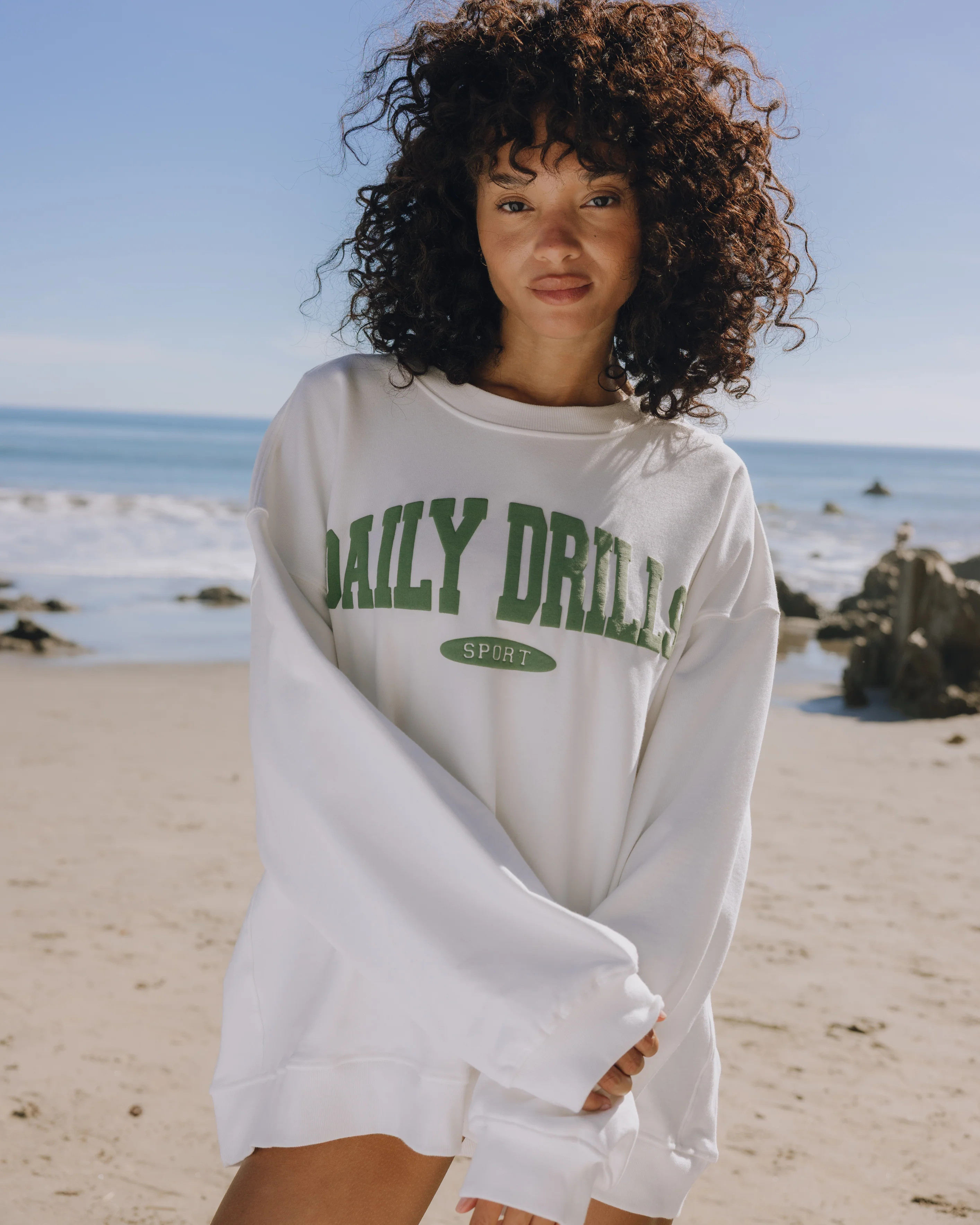 Oversized Sport Crew - Raw White with DD Green | Daily Drills LLC