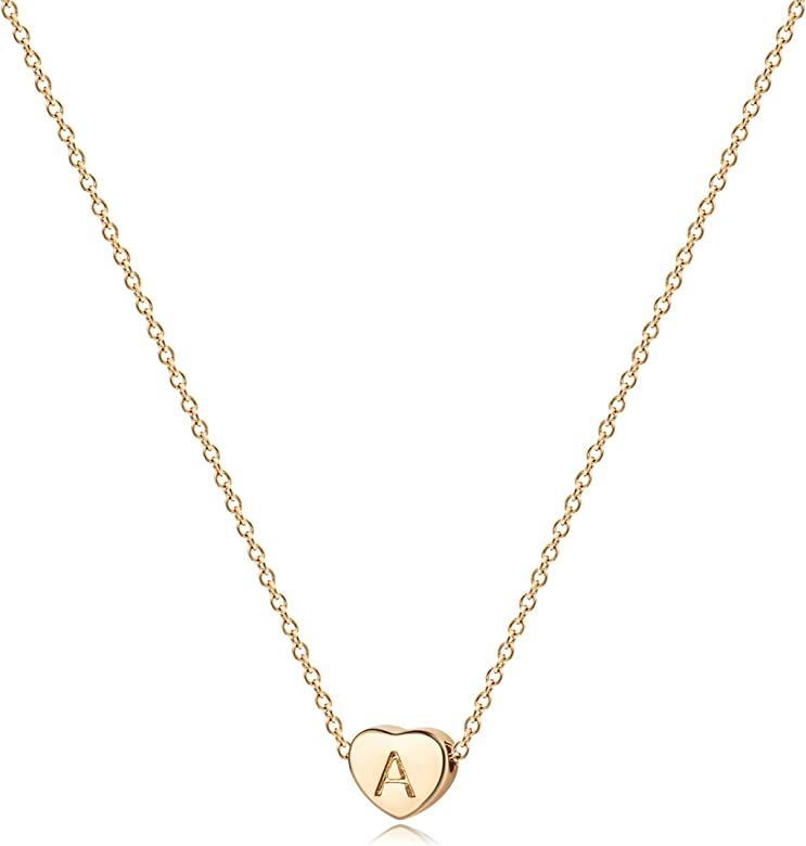 Tiny Gold Initial Heart Necklace-14K Gold Filled Handmade Dainty Personalized Letter Heart Choker... | Amazon (US)