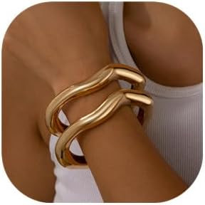 2PC Gold Cuff Bracelets Set For Women Adjustable Open Stack Arm Cuff Upper 18K Gold Plated Bangle... | Amazon (US)