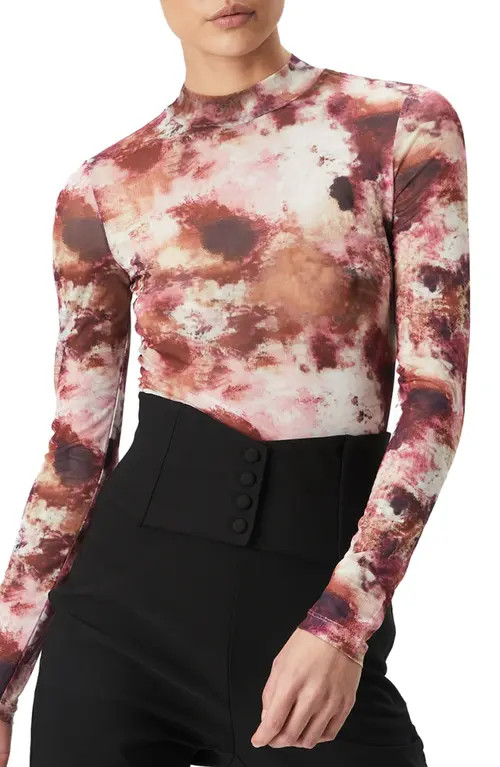 Bardot Lea Mock Neck Mesh Top in Tie Dye at Nordstrom, Size Large | Nordstrom