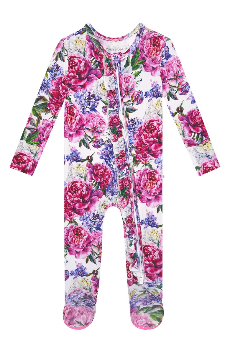 Bella Floral Ruffle Zip Footie | Nordstrom