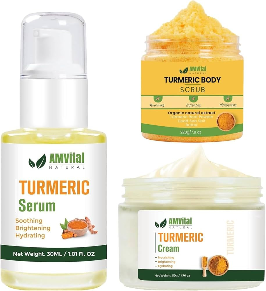 Turmeric Skincare Trio - Turmeric Scrub, Turmeric Serum, and Turmeric Cream - Handcrafted, All-Na... | Amazon (US)