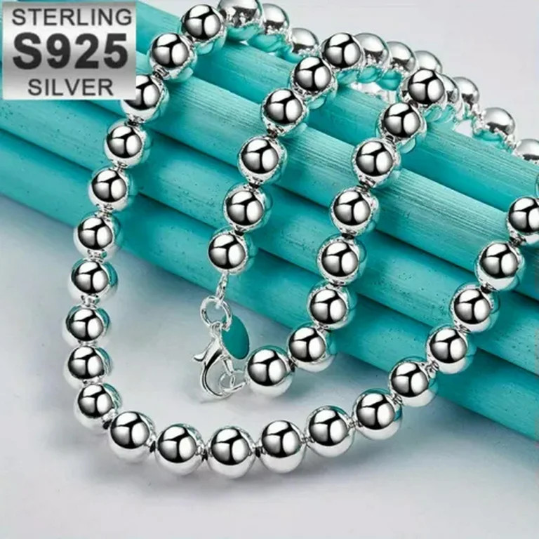 QQTDFG 925 Sterling Solid Silver 8MM Hollow Ball Beaded Chain Necklace For Women Man-10MM | Walmart (US)