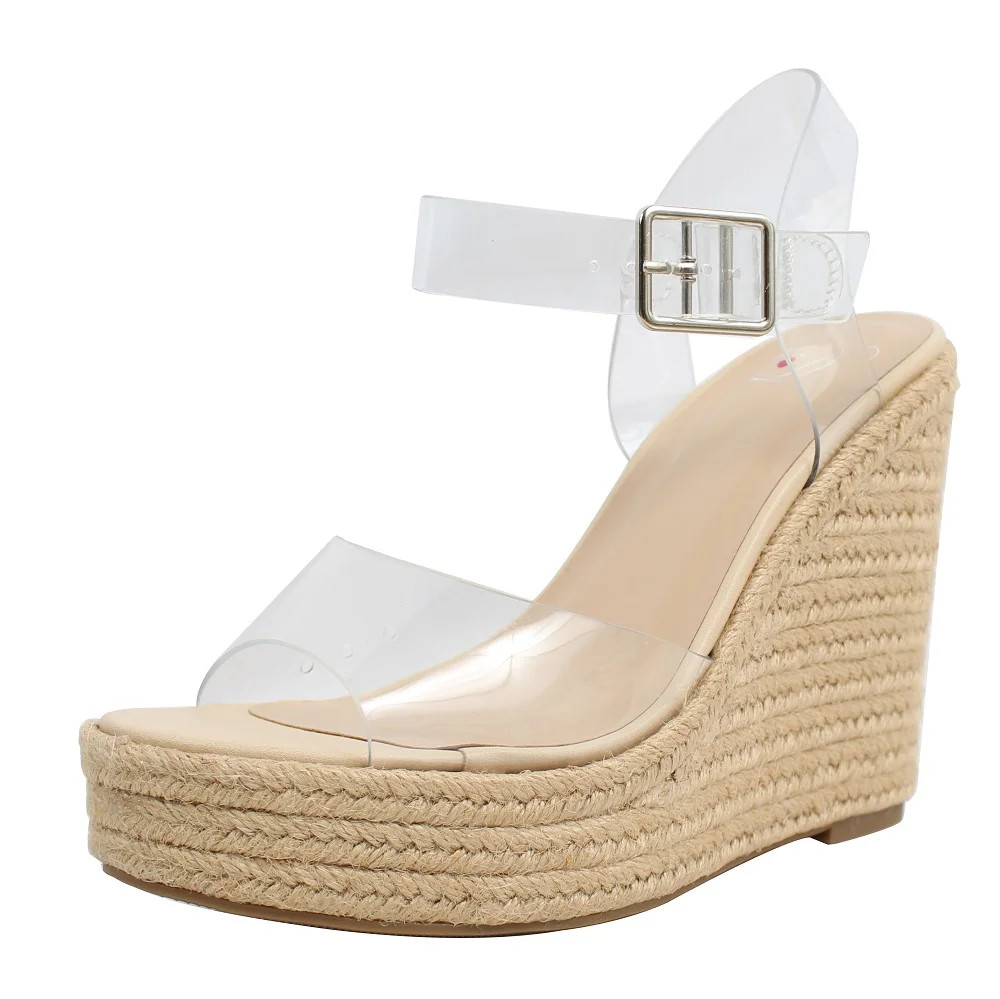 Delicious Women's Clear Open Toe Ankle Strap Espadrille Wedge, Clear, 6 M US | Walmart (US)