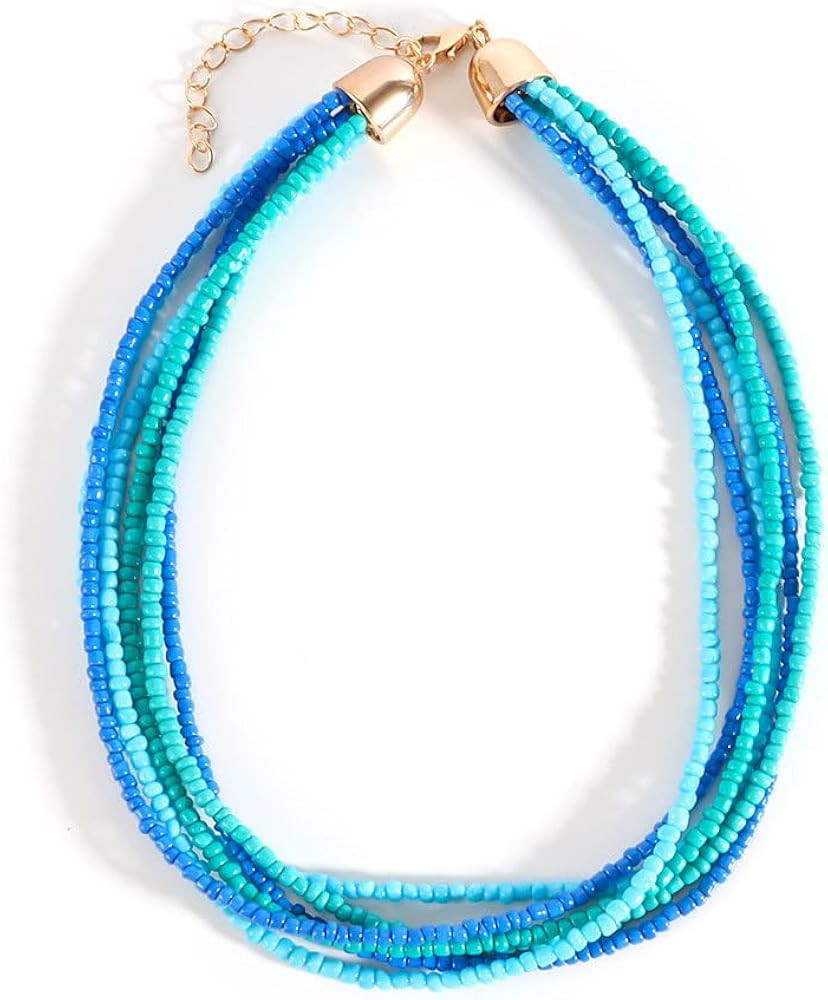 Colorful Multi-layered Seed Beaded Necklace Choker For Women Bohemian Handmade Crystal Stone Gems... | Amazon (US)