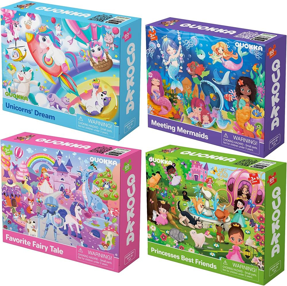 60 Piece Puzzles for Kids Ages 4-8 - Jigsaw Toddler Puzzles Ages 3-5 by QUOKKA - Unicorn Princess... | Amazon (US)