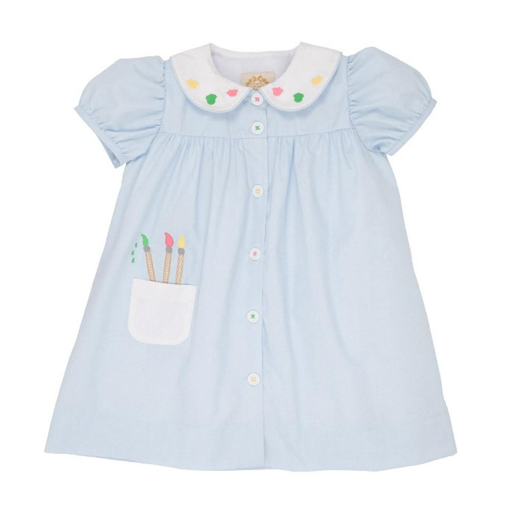 Tabitha's Teacher's Pet Dress - Buckhead Blue with Paint Brush Applique | The Beaufort Bonnet Company