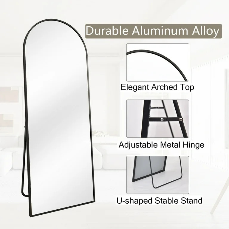 BEAUTYPEAK Arched Full Length Floor Mirror 64"x21.1" Full Body Standing Mirror,Black | Walmart (US)