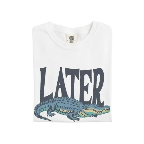 Later Gator Vintage 90s T-Shirt- Soft Comfort Colors Shirt with Playful Retro Alligator Graphic-T Shirt Ideal for Men & Women - Ideal for Relaxed Days, Outings or Sporting Events - White - Small | Amazon (US)