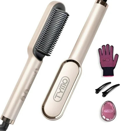 TYMO Ring Hair Straightener Brush, Flat Iron Comb, 5 Temp Settings & 20s Fast Heating, Dual Voltage, Gold | Walmart (US)