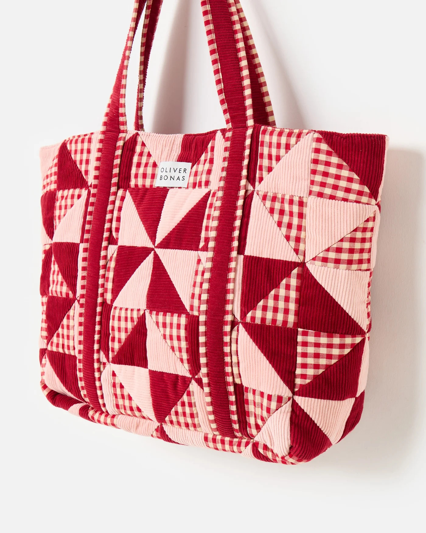 Emily Red & Pink Patchwork Corduroy Cotton Tote Bag | Oliver Bonas | Oliver Bonas (Global)