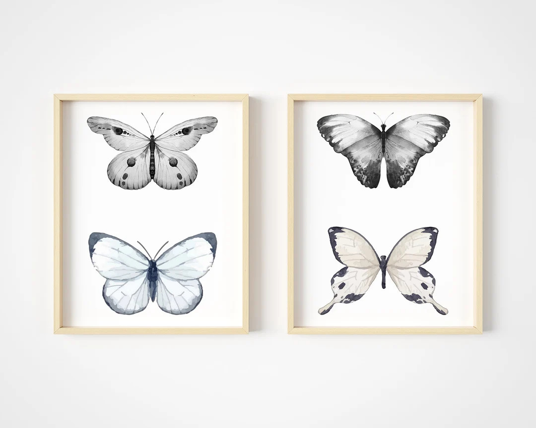 Butterfly Wall Art - Black & White Butterflies Room Decor - Watercolor Art Prints - 2-8x10 – Un... | Etsy (US)