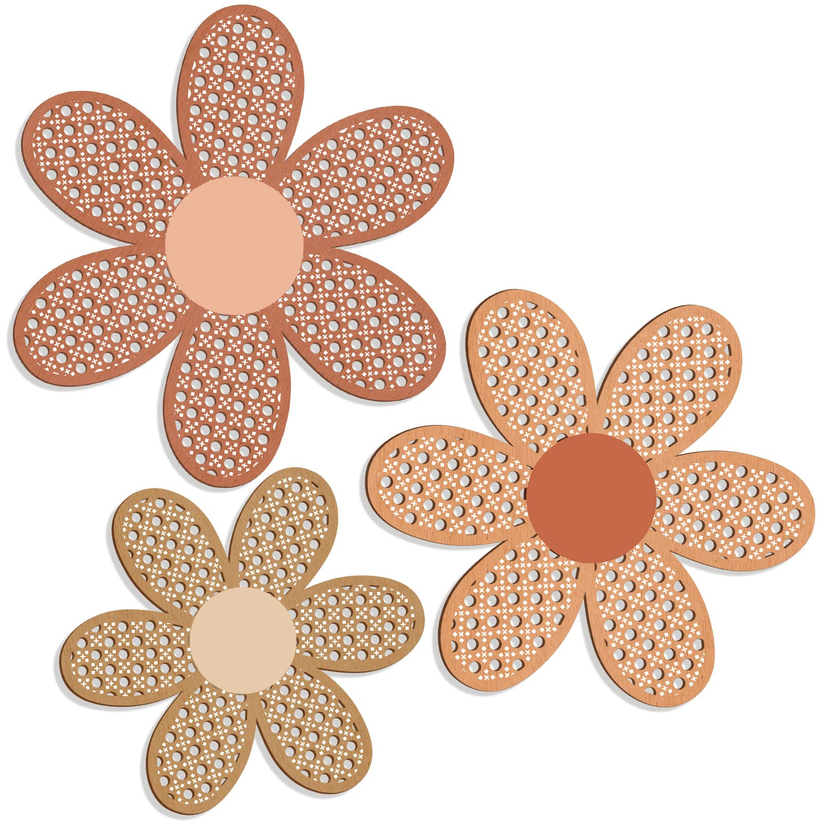 Maitys 3 Pieces Boho Daisy Wall Decor Natural Rattan Flower Wall Hanging Art Wooden Boho Art Nurs... | Amazon (US)