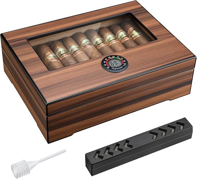 TISFA Cigar Humidor Box Handmade Cigar Case with Humidifier and Hygrometer, Desktop Cedar Wood Ci... | Amazon (US)