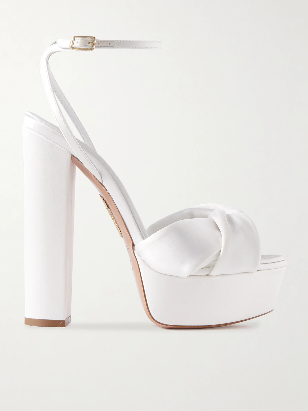 Aquazzura - Olie Plateau 140 Knotted Satin Platform Sandals - White | NET-A-PORTER (US)