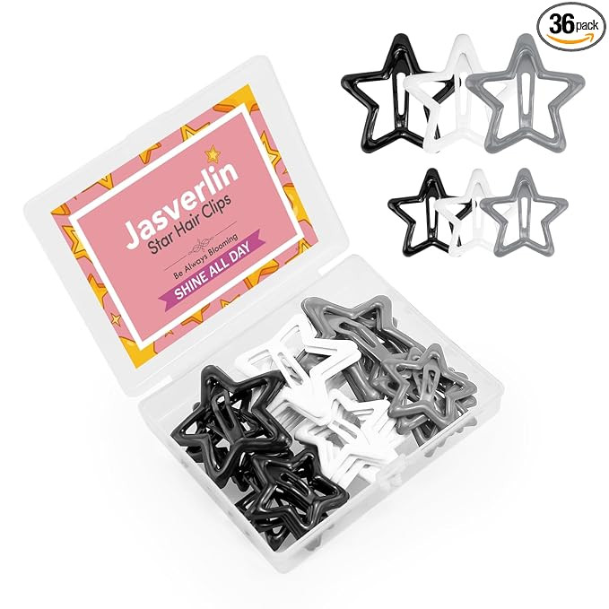 JASVERLIN 36 Pcs Black Star Snap Hair Clips, Y2k Cute Barrettes for Women Girls Thin Thick Hair, ... | Amazon (US)