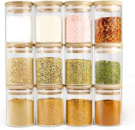 Glass Jars with Bamboo Lids EcoEvo, Glass Spice Jars Set, Glass Food Jars and Canisters Sets, Spice  | Amazon (US)