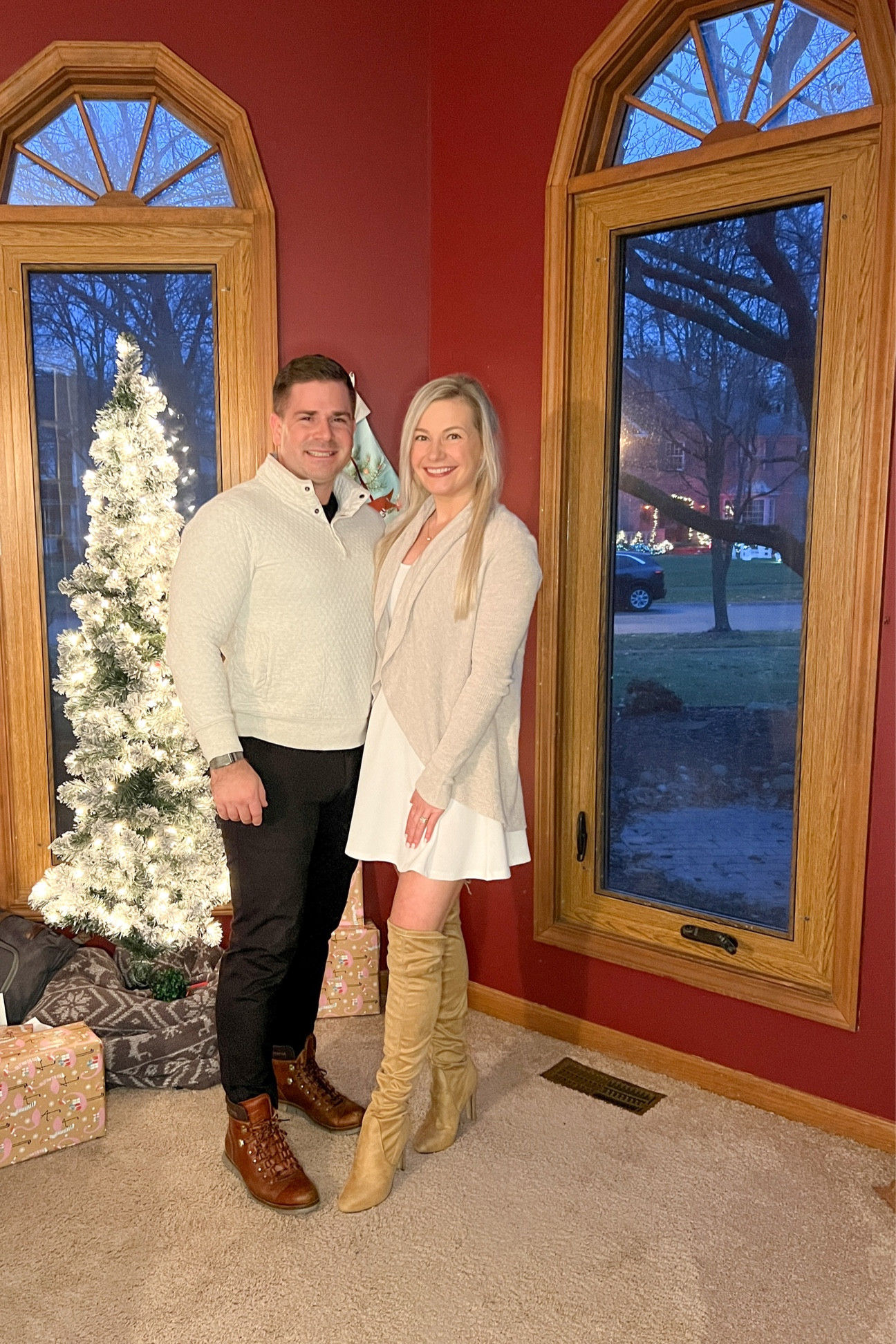 Winter white dress, beige sweater, & beige high heel boots - a neutral look for the holidays 

#LTKSeasonal #LTKHoliday #LTKstyletip