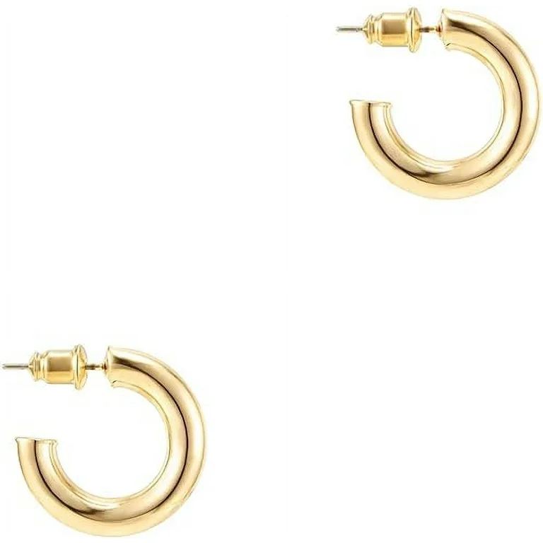 PAVOI 14K Yellow Gold Plated Lightweight Chunky Open Hoops | Gold Hoop Earrings for Women | 20mm ... | Walmart (US)