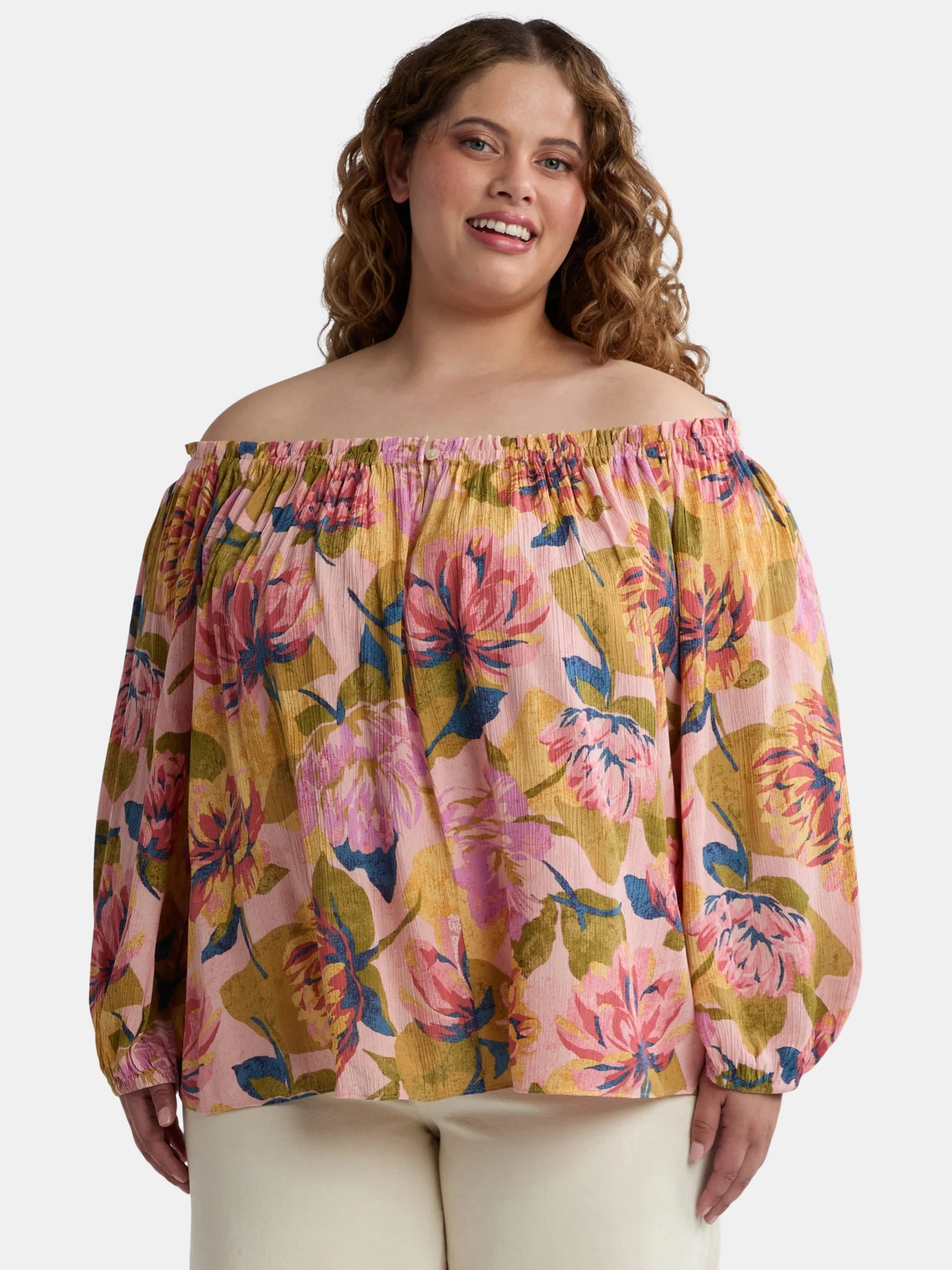 Terra & Sky Women's Plus Size Off The Shoulder Blouse with Long Sleeves, Sizes 0X-4X | Walmart (US)