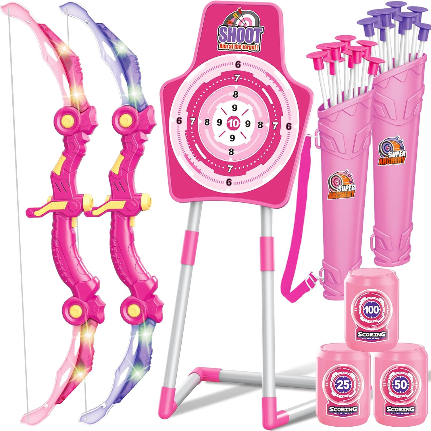 GMAOPHY Bow and Arrow Toys with LED Flash Lights, Birthday Gift for Girls 4 5 6 7 8 9 10 Year Old... | Amazon (US)