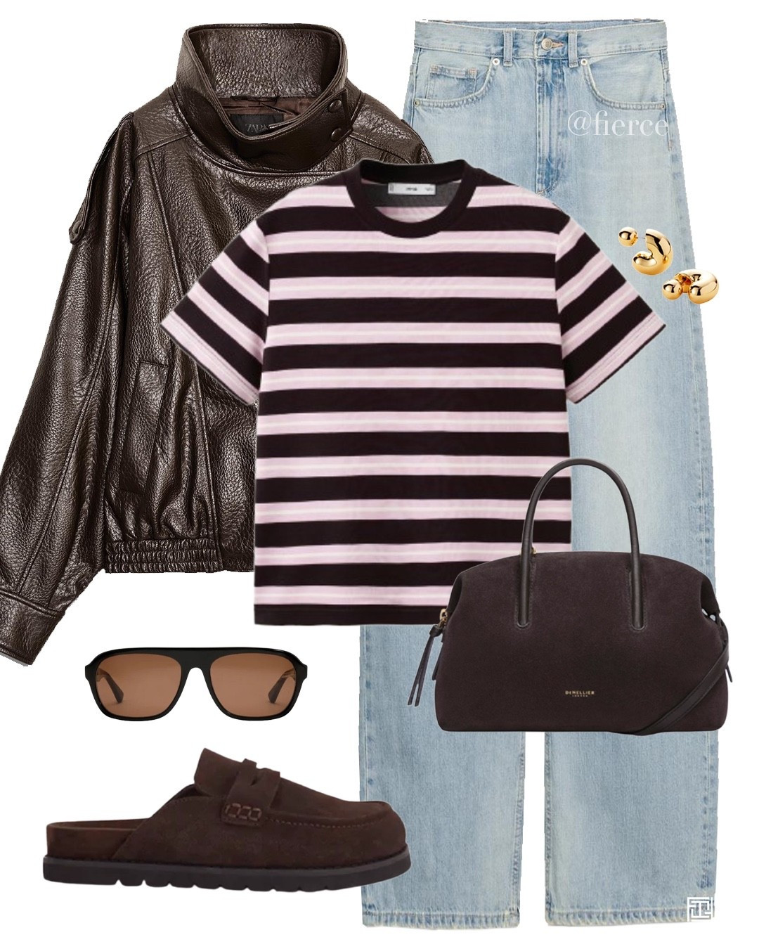 Pink and brown striped tshirt light blue wide jeans chocolate brown leather jacket city break casual look

#LTKspring #LTKuk #LTKeurope