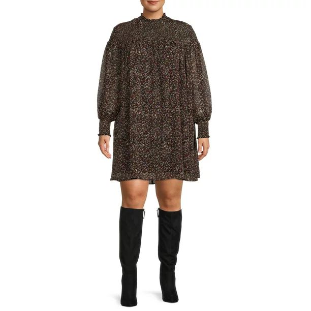 Terra & Sky Women's Plus Size Smocked Midi Dress - Walmart.com | Walmart (US)