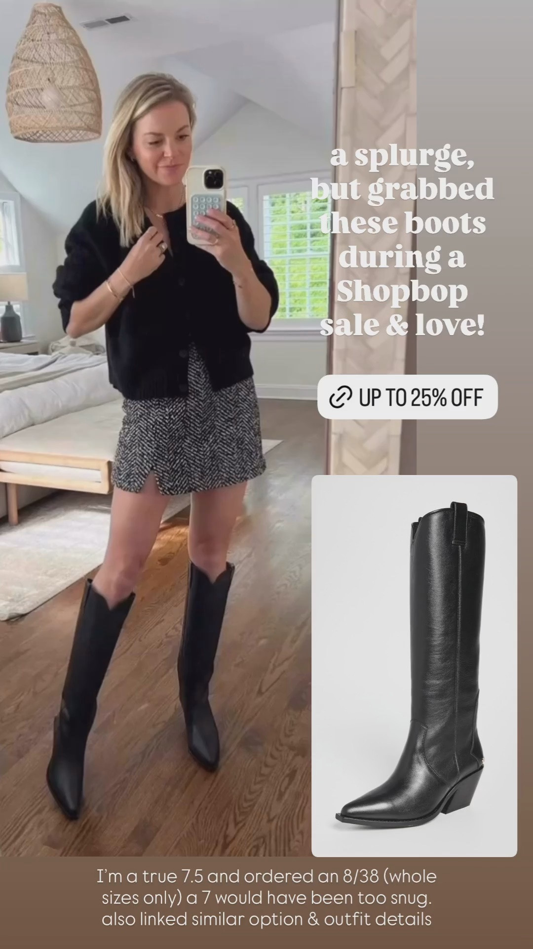 Anine Bing boots are up to 25% off with code FALL. I bought during last years ShopBop sale and love! I’m a true 7.5 and went size 38 (whole sizes only - a 7 would have been too small) // if a link isn’t working, the item is most likely no longer available 

fall outfit, tall boots, fall boots 

fall boots, winter boots, outfit, splurge

#LTKootd #LTKSaleAlert