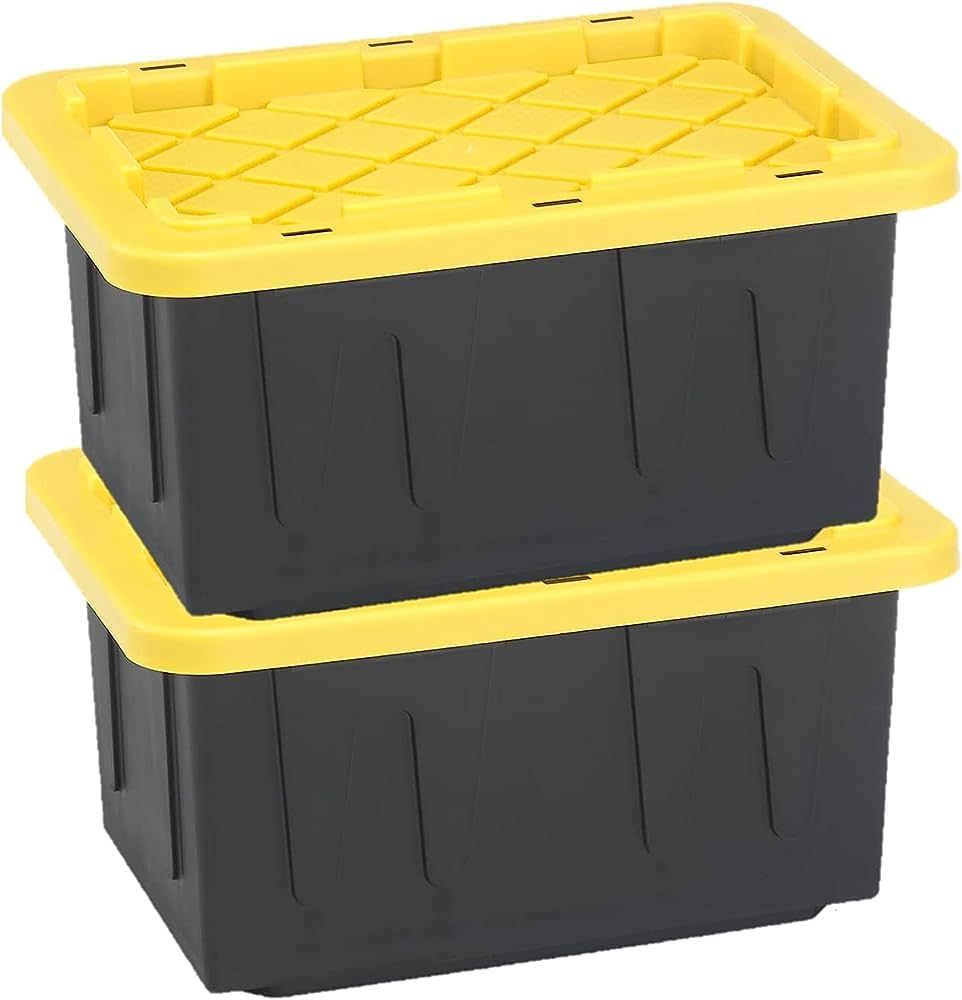 Homz 15-Gallon Durabilt Plastic Stackable Storage Organizer Container w/Snap Lid and Hasps for Ti... | Amazon (US)