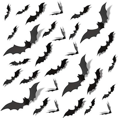 Korlon 180 Pcs Halloween Decorations Bat Wall Decals Stickers 3D Bat Black Removable Bat Decorati... | Amazon (US)