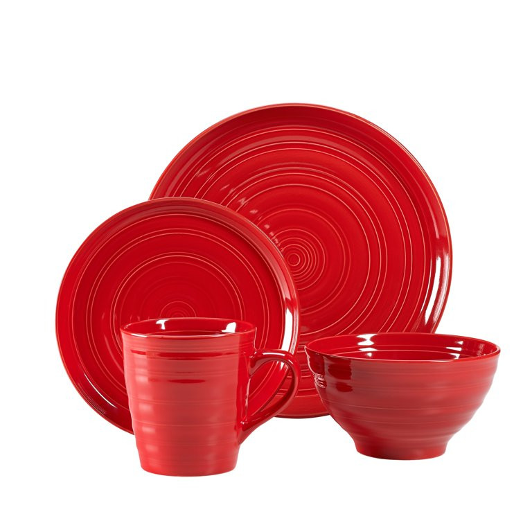 Woven Paths Farmhouse 16-Piece Dinnerware Set, Red | Walmart (US)