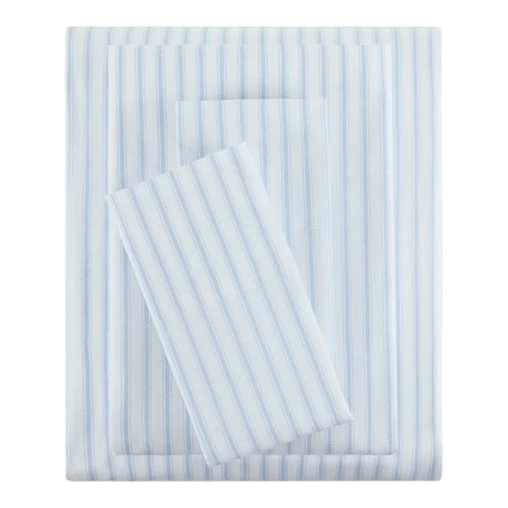 Mainstays 3-Piece 300 Thread Count Blue Stripe Cotton Blend Bed Sheet Set, Twin XL | Walmart (US)