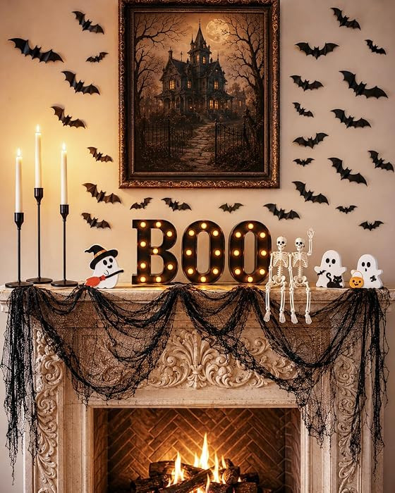138PCS Halloween Mantel Decor Set, Boo Letters, Ghosts, Gothic Wall Decor | Amazon (US)