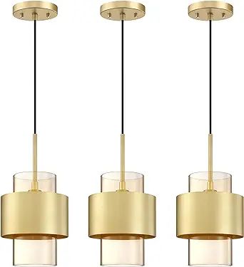 1 Light 3 Pack Hanging Indoor Kitchen Island Pendant Light 6" Drum Glass Shade Pendant Ceiling Li... | Amazon (US)