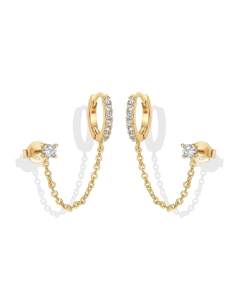PAVOI 14K Gold Chain Earrings for Women | Double Piercing Dangle Chain Huggie Hoop Earrings | Cub... | Amazon (US)