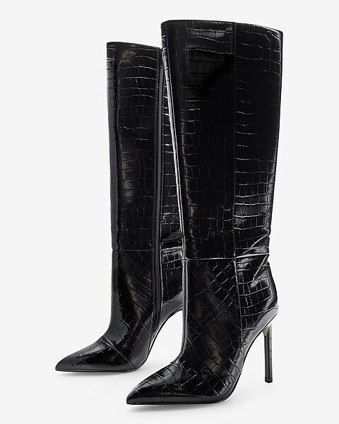 Croc-Embossed Thin Heel Boots | Express