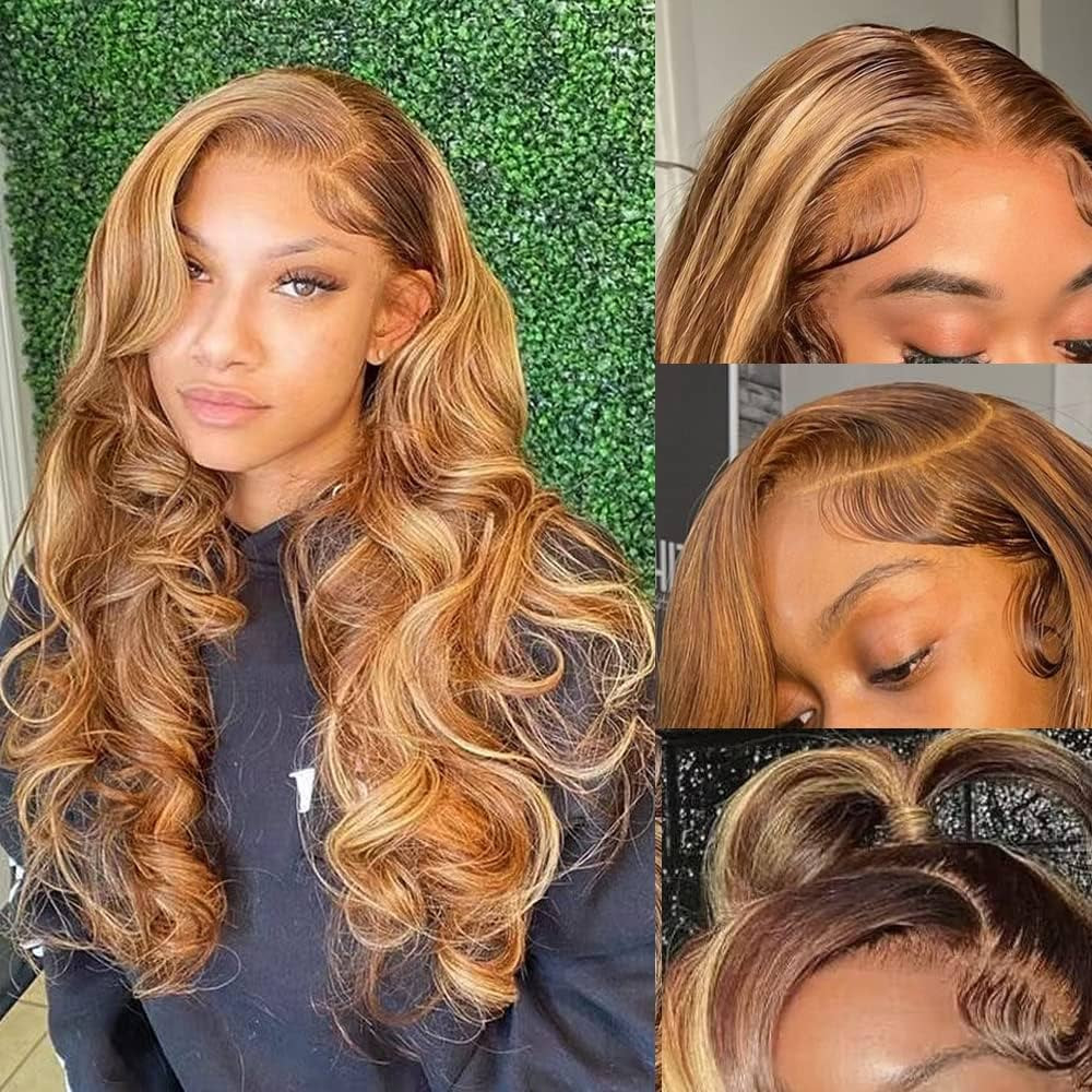 KeaBalo Highlight Ombre Lace Front Wigs Human Hair Pre Plucked with Baby Hair 13x4 Body Wave Fron... | Amazon (US)