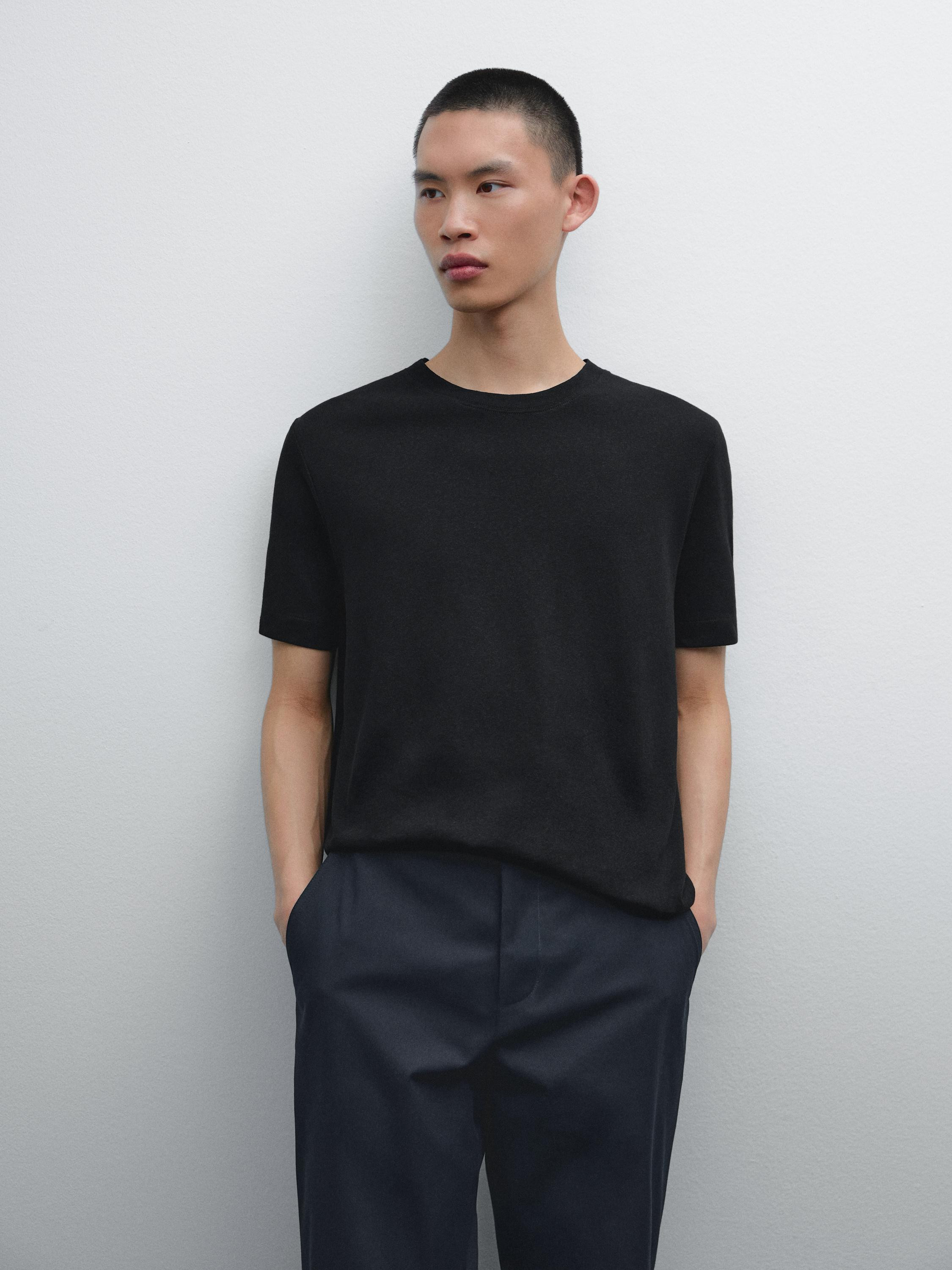 Short sleeve linen blend T-shirt | Massimo Dutti US