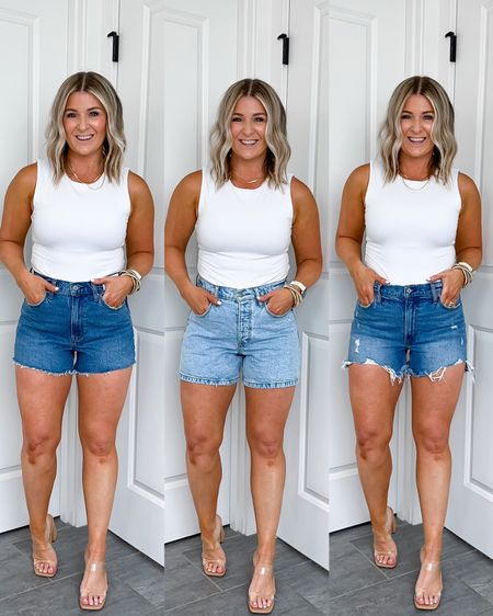 Abercrombie round up! Sharing some of my favorite denim shorts and a casual comfy bodysuit that I love!

Use code AFSHORTS for additional discount 5/8

Left to right in the denim shorts:
1. High rise 90s relaxed jean short. I have a feeling I’m going to like these a lot when I get a larger size. I’m wearing the regular 27 and I need a regular 28. I think the curve love fit would be too much of a relaxed fit for my frame. Things that are too baggy just make me feel frumpy.
2. High rise dad shorts. Definitely the roomiest fit of them all. Wearing a regular 27. These are the longer length and they’re super comfortable and roomy.
3. high Rise 4 inch mom short. Wearing my true size 27. I got this pair last year. Love the fit of these bug I almost wouldn’t mind a 28 right now. I love the longer length. It’s very comfortable and appropriate.

Bodysuit- size medium 

#LTKsalealert #LTKSeasonal #LTKunder50